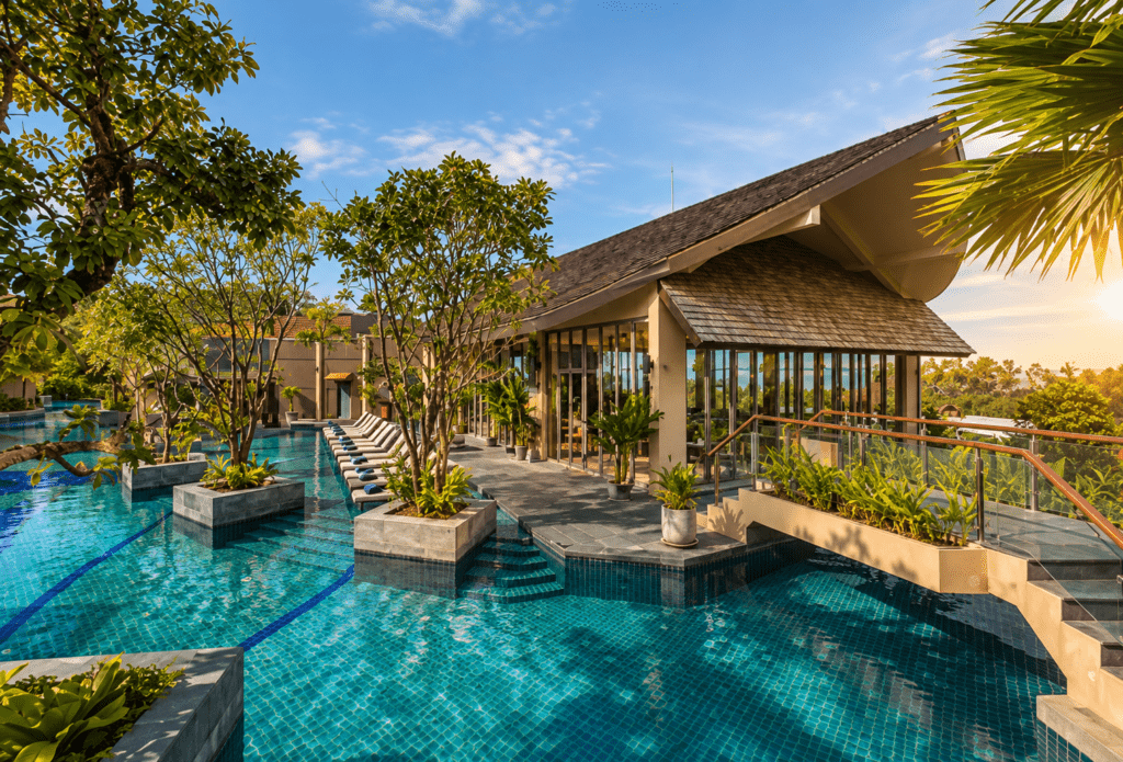 Tropical luxury villa with an intricate swimming pool and modern architecture in Cap Cana, photographed by a La Romana photographer.